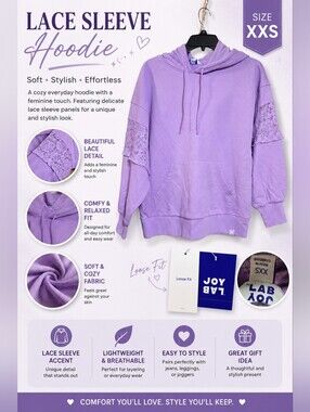 JoyLab Lavender Lace-Sleeve Hoodie